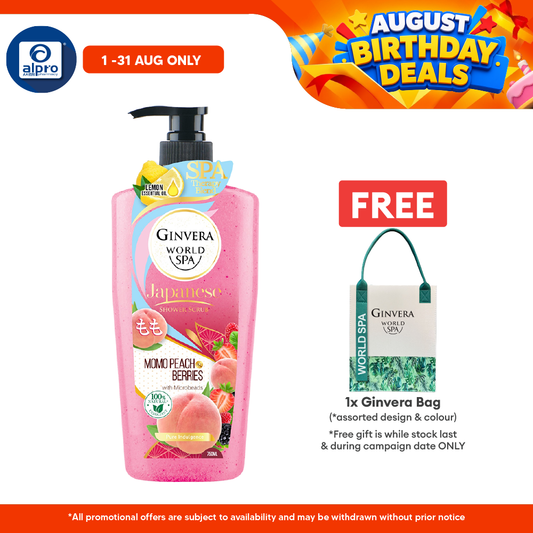 Ginvera World Spa Japanese Shower Scrub Momo Peach & Berries 750ml | Momo Peach and Lemon Ginvera