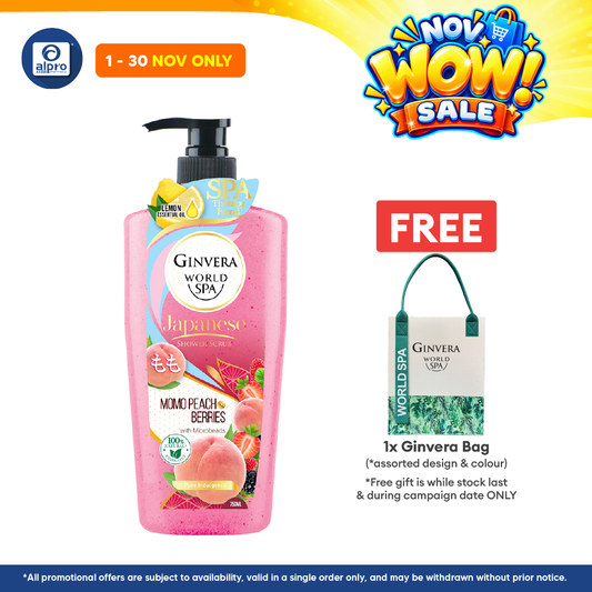 Ginvera World Spa Japanese Shower Scrub Momo Peach & Berries 750ml | Momo Peach and Lemon