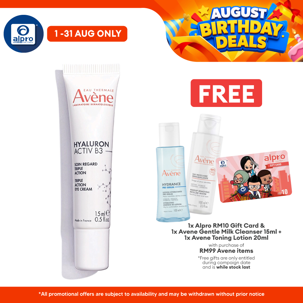 Avène Hyaluron Activ B3 Triple Action Eye Cream 15mL | Reduce Wrinkle, Eyebags, Dark Circle Avene