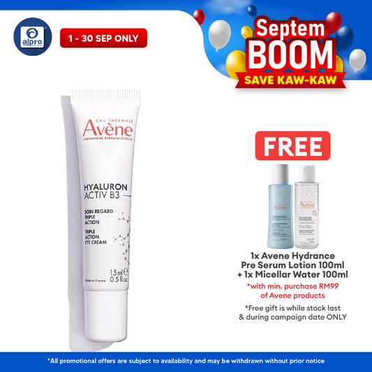 Avène Hyaluron Activ B3 Triple Action Eye Cream 15mL | Reduce Wrinkle, Eyebags, Dark Circle Avene