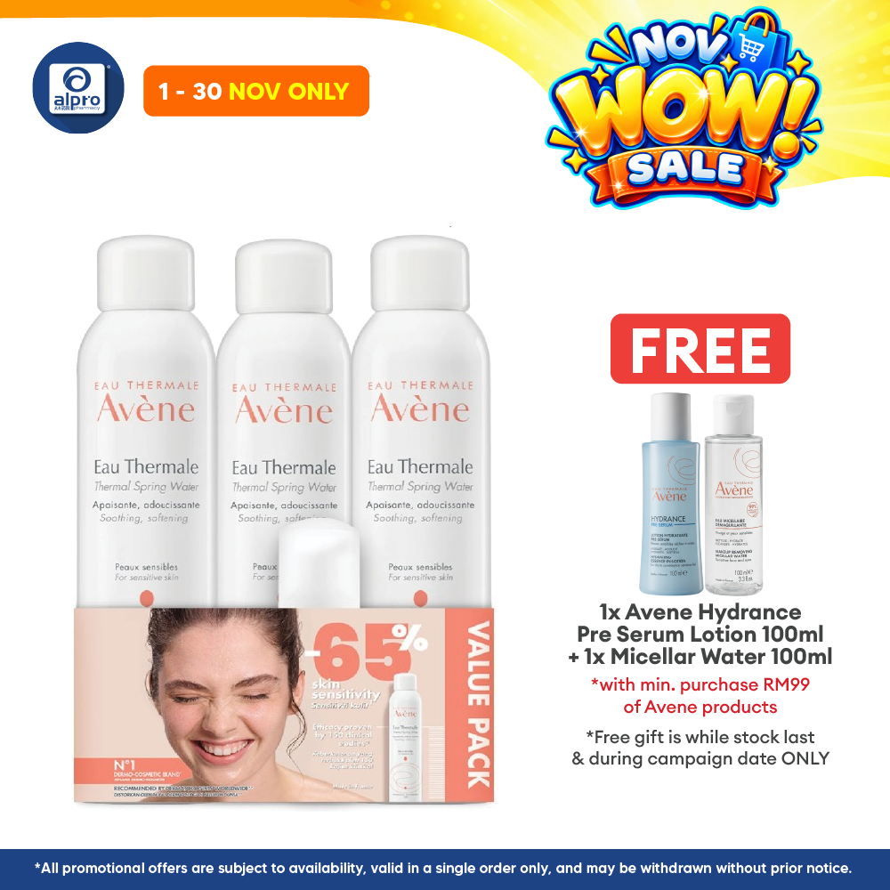Avene Thermal Spring Water Trio 300ml Free Gentle Cleanser Foam 50ml