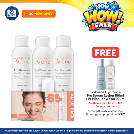 Avene Thermal Spring Water Trio 300ml Free Gentle Cleanser Foam 50ml