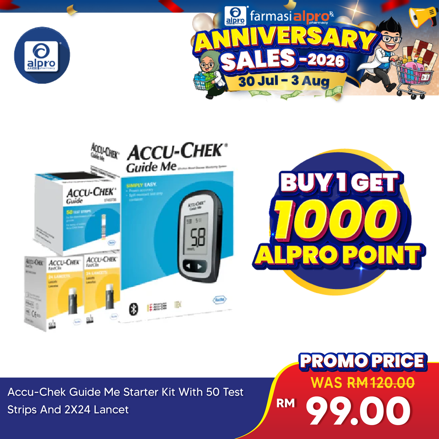 Accu-Chek Guide Me Starter Kit (with 50 Test Strips & 2×24 Lancet) | Transmit Result Wirelessly To Your Smartphone Accu-Chek