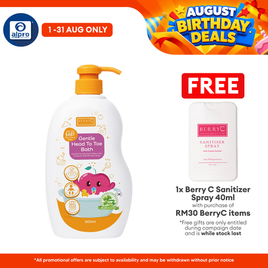 BerryC Gentle Head To Toe Bath 800mL | 24 Hours Of Hydration & Cleanser Berry C