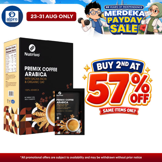 Nutrivo Luscious Premix Coffee Arabica with Sacha Inchi & Organic Oat 25g ×15s | Sacha Inchi For Overall Health Nutrivo