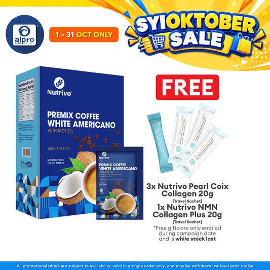 Nutrivo Keto Premix Coffee White Americano with MCT Oil 21g ×12s | Keto Diet Friendly