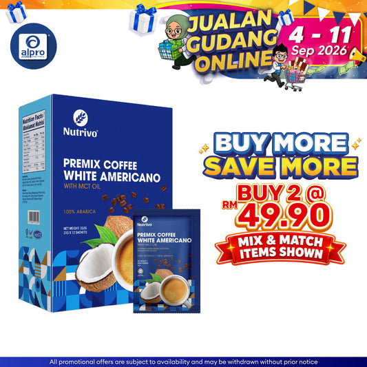 Nutrivo Keto Premix Coffee White Americano with MCT Oil 21g ×12s | Keto Diet Friendly Nutrivo