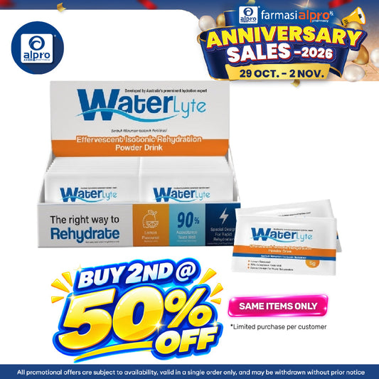 Waterlyte Isotonic Rehydration Powder Drink 5g X 50s | Helps Restore Fluid and Electrolyte Balance