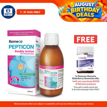 Remeco Pepticon Double Action Oral Suspension 200ml | For Heartburn and Indigestion Remeco