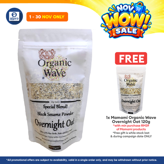 Mamami Organic Wave Overnight Oats Black Sesame Powder 120g | Organic Black Sesame Powder