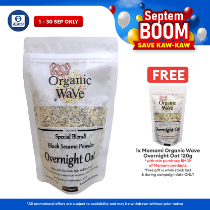 Mamami Organic Wave Overnight Oats Black Sesame Powder 120g | Organic Black Sesame Powder Mamami