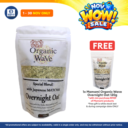 Mamami Organic Wave Overnight Oats Matcha & Chlorella 120g | Organic