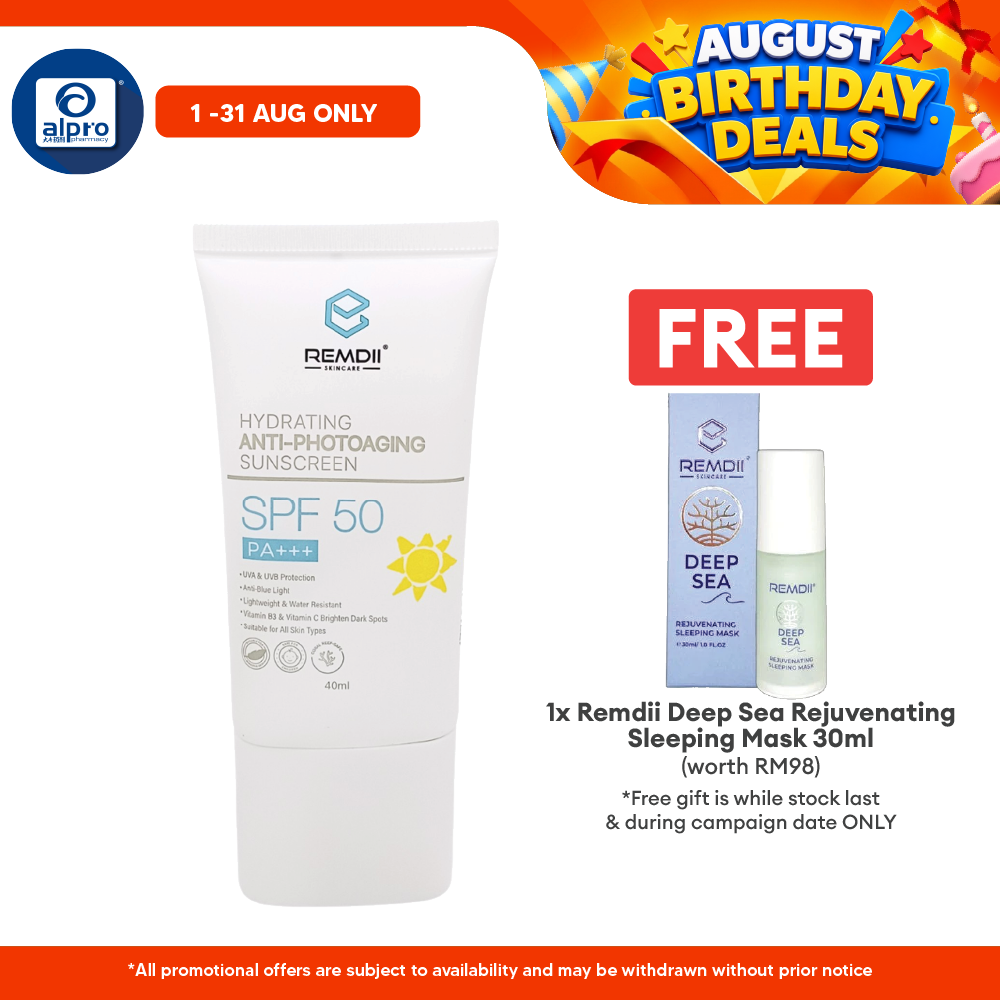 Remdii Hydrating Anti-Photoaging Body & Face Sunscreen SPF 50 40mL | Hydrate Skin & Sun Protection Remdii