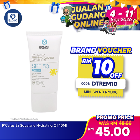 Remdii Hydrating Anti-Photoaging Body & Face Sunscreen SPF 50 40mL | Hydrate Skin & Sun Protection Remdii