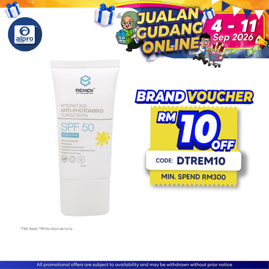 Remdii Hydrating Anti-Photoaging Body & Face Sunscreen SPF 50 40mL | Hydrate Skin & Sun Protection Remdii