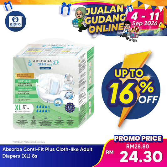 Absorba Conti-Fit Plus Cloth-like Adult Diapers (XL) 8s Absorba