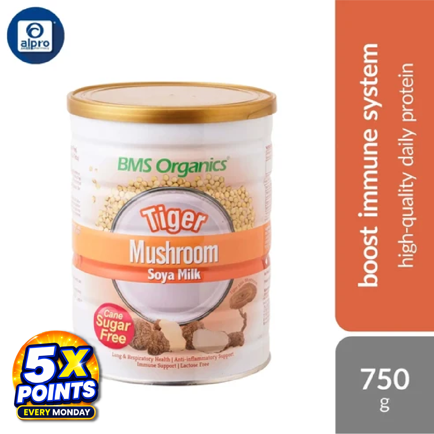 BMS Organics Tigermilk Mushroom Soymilk (Cane Sugar Free) 750g | High-Quality Daily Protein