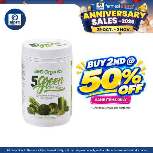 BMS Organics Organic 5 Green Powder 150g | High Fiber, Vitamin & Minerals