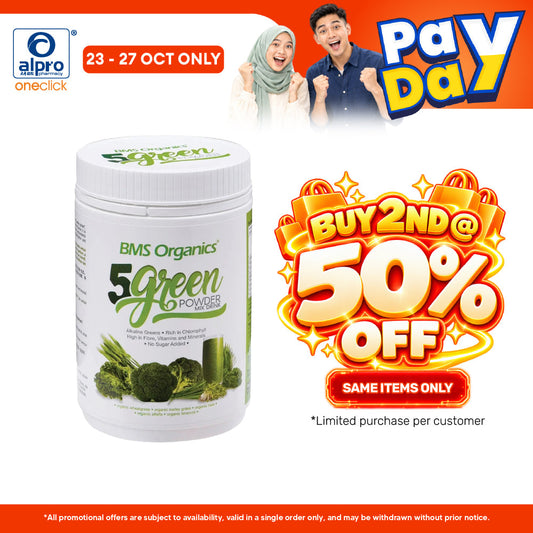 BMS Organics Organic 5 Green Powder 150g | High Fiber, Vitamin & Minerals