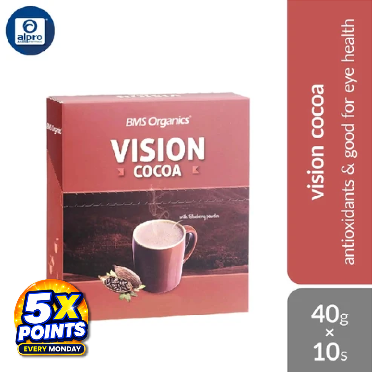 BMS Organics Vision Cocoa 40g×10s | Antioxidants & Good For Eye Health