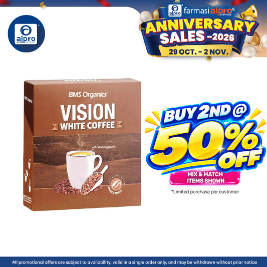 BMS Organics 3-In-1 Vision White Coffee 30g×10s | Protect Heart & Eye Health