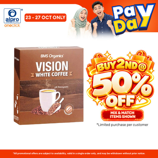 BMS Organics 3-In-1 Vision White Coffee 30g×10s | Protect Heart & Eye Health