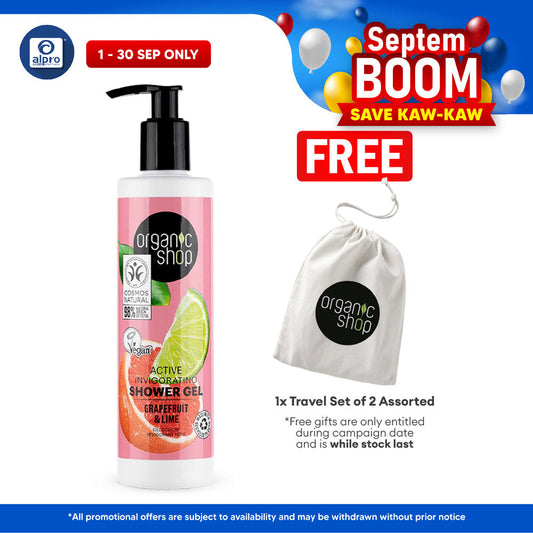 Organic Shop Active Invigorating Shower Gel Grapefruit and Lime 280mL | Softens & Recharges Skin Organic Shop