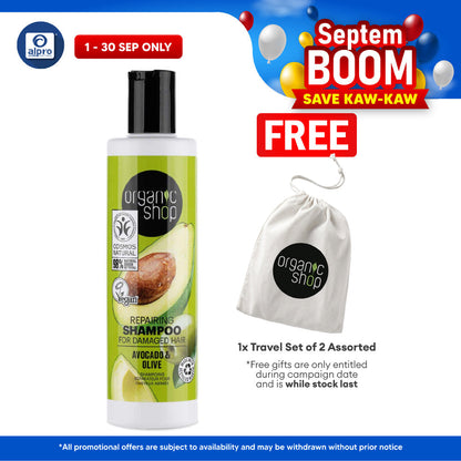 Organic Shop Repairing Shampoo for Damaged Hair Avocado and Olive 280mL | Nourish & Calms Scalp Organic Shop