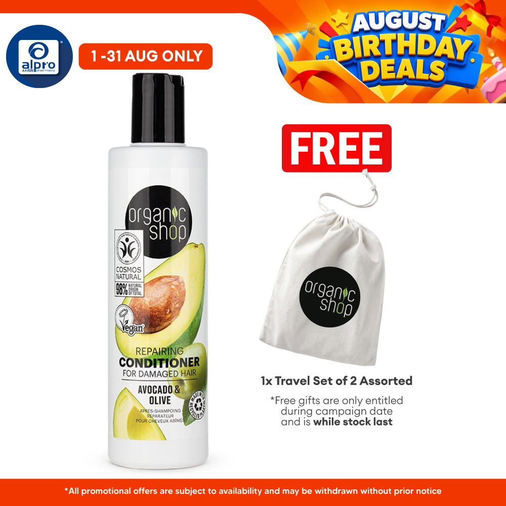 Organic Shop Repairing Conditioner for Damaged Hair Avocado and Olive 280mL | Nourish & Calms Scalp Organic Shop