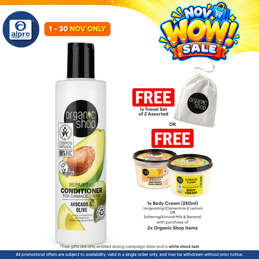 Organic Shop Repairing Conditioner for Damaged Hair Avocado and Olive 280mL | Nourish & Calms Scalp