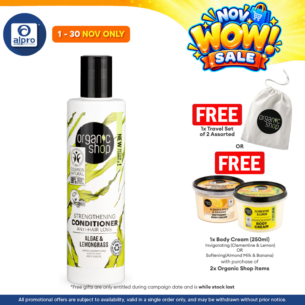 Organic Shop Strengthening Conditioner Anti-Hair Loss Algae and Lemongrass 280mL | Reinforce Hair Roots