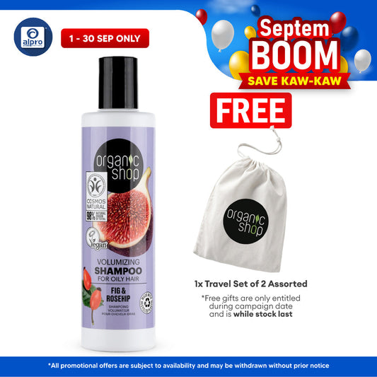 Organic Shop Volumizing Shampoo for Oily Hair Fig and Rosehip 280mL | Restore Balance to Scalp Organic Shop