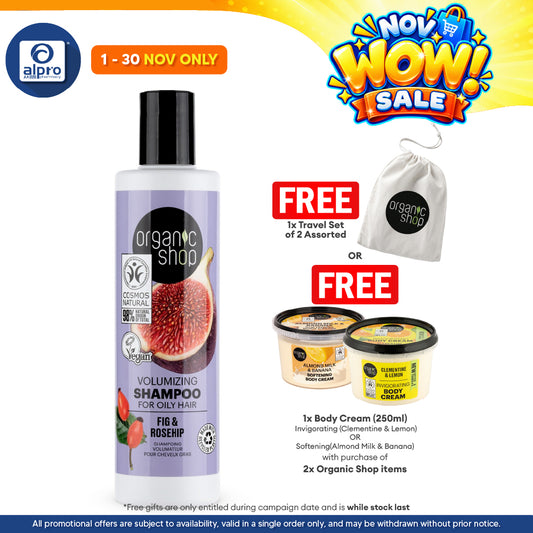 Organic Shop Volumizing Shampoo for Oily Hair Fig and Rosehip 280mL | Restore Balance to Scalp