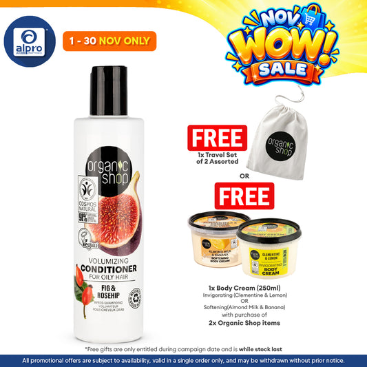 Organic Shop Volumizing Conditioner for Oily Hair Fig and Rosehip 280mL | Restore Balance to Scalp