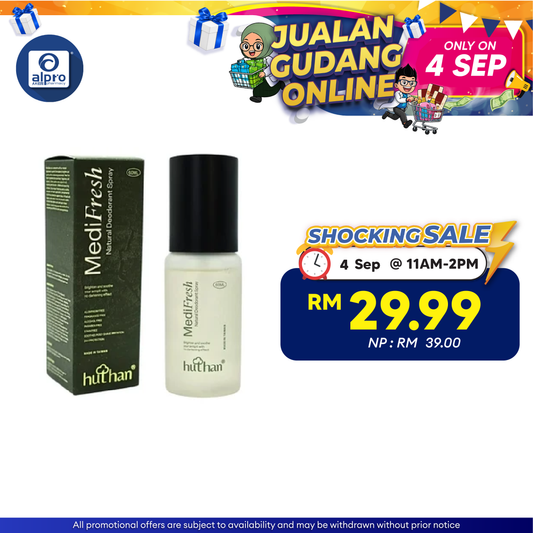 huthan Medifresh Natural Deodorant Spray 60ml | Brighten & Soothe Armpit huthan