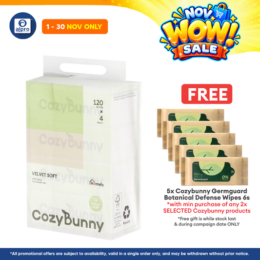CozyBunny Velvet Soft Facial Tissues (Homely 120s / Go-To 40s) 4ply | Skin and Family Friendly