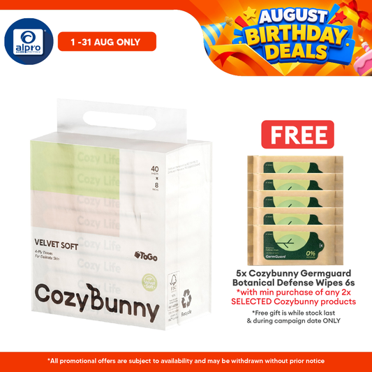 CozyBunny Velvet Soft Facial Tissues (Homely 120s / Go-To 40s) 4ply | Skin and Family Friendly CozyBunny