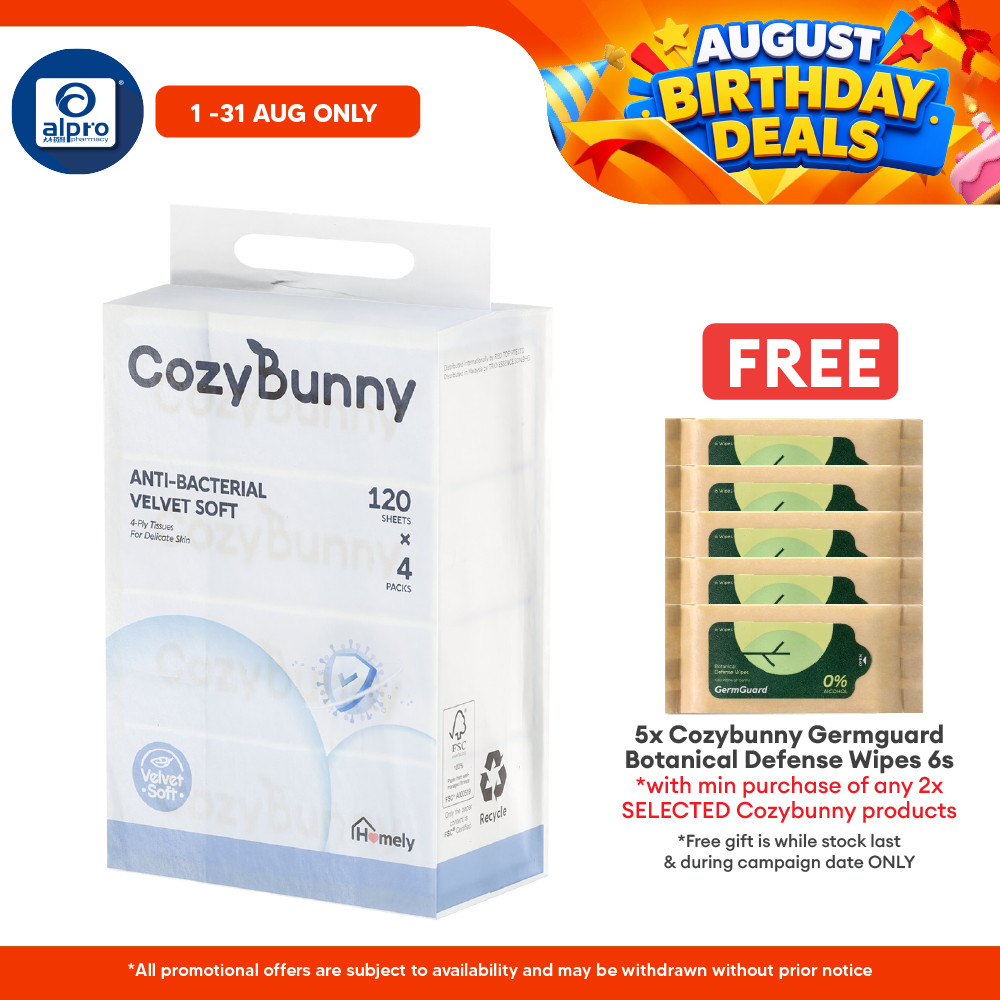 CozyBunny Velvet Soft Antibacterial Facial Tissues 4ply (Homely 120s/ Go-To 40s) | Antibacterial & Soothe Skin CozyBunny