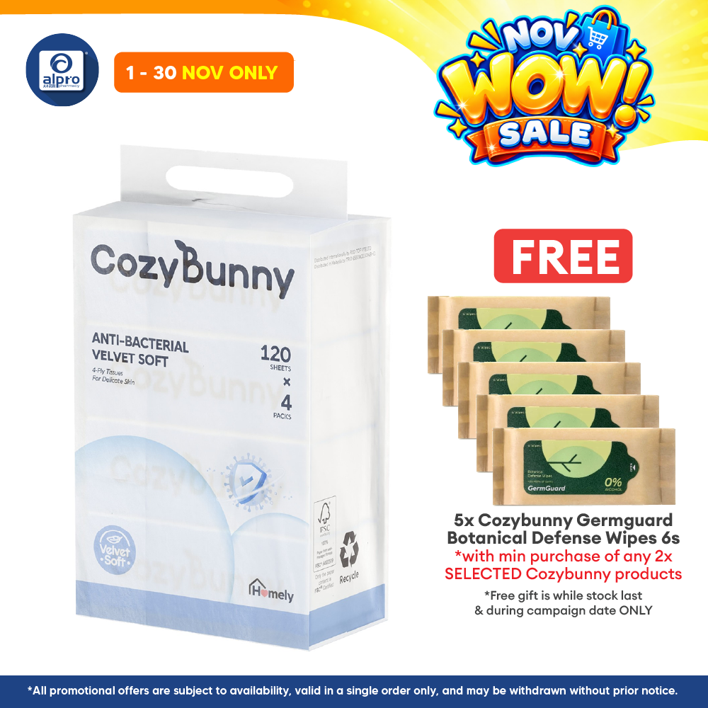 CozyBunny Velvet Soft Antibacterial Facial Tissues 4ply (Homely 120s/ Go-To 40s) | Antibacterial & Soothe Skin