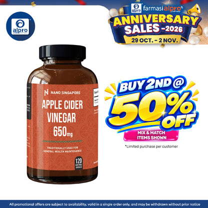 Nano Singapore Apple Cider Vinegar Capsules 120s | Maintain Healthy Cholesterol