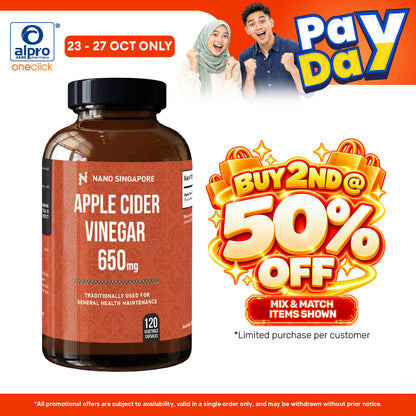 Nano Singapore Apple Cider Vinegar Capsules 120s | Maintain Healthy Cholesterol