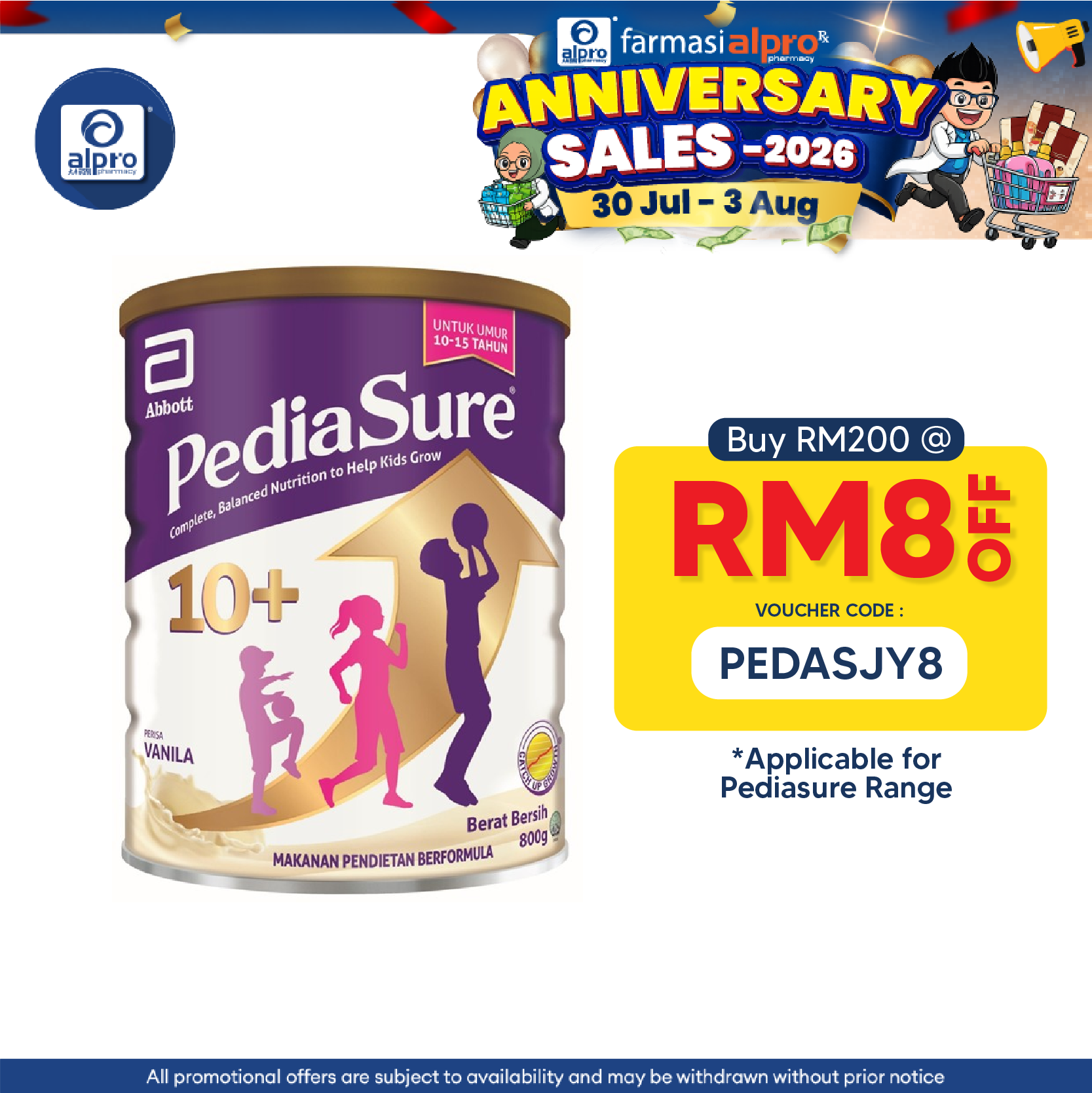 Abbott Pediasure 10+ Vanilla Can 800g | Supports Healthy Digestive System Pediasure
