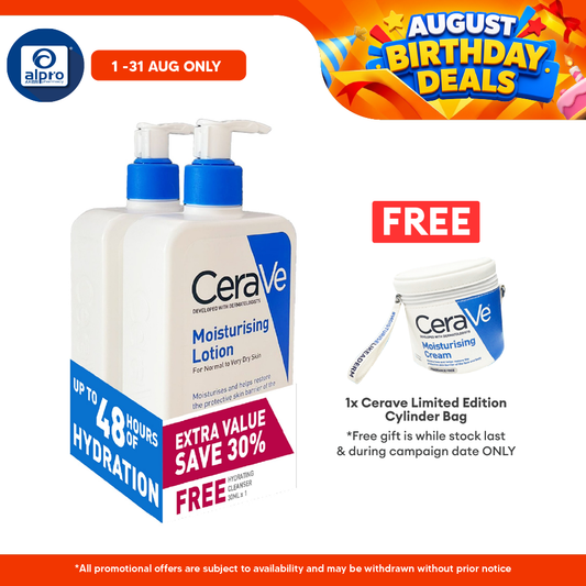 Cerave Moisturising Lotion 473mL 2s + Hydrating Cleanser 30mL | Lightweight Lotion Non-Oily With Ceramides Cerave