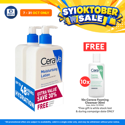 Cerave Moisturising Lotion 473mL 2s + Hydrating Cleanser 30mL | Lightweight Lotion Non-Oily With Ceramides