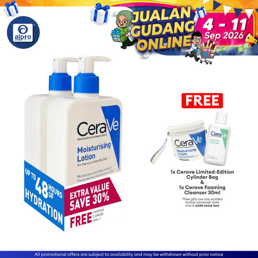 Cerave Moisturising Lotion 473mL 2s + Hydrating Cleanser 30mL | Lightweight Lotion Non-Oily With Ceramides Cerave