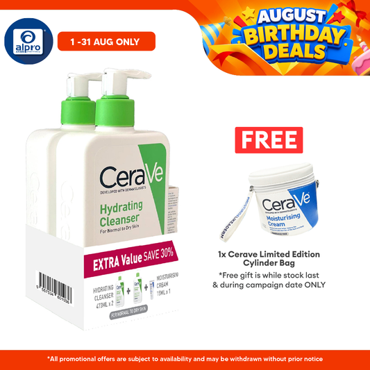 CeraVe Hydrating Cleanser 473mL 2s + Moisturising Cream 15mL | Restore Skin’s Natural Barrier Cerave