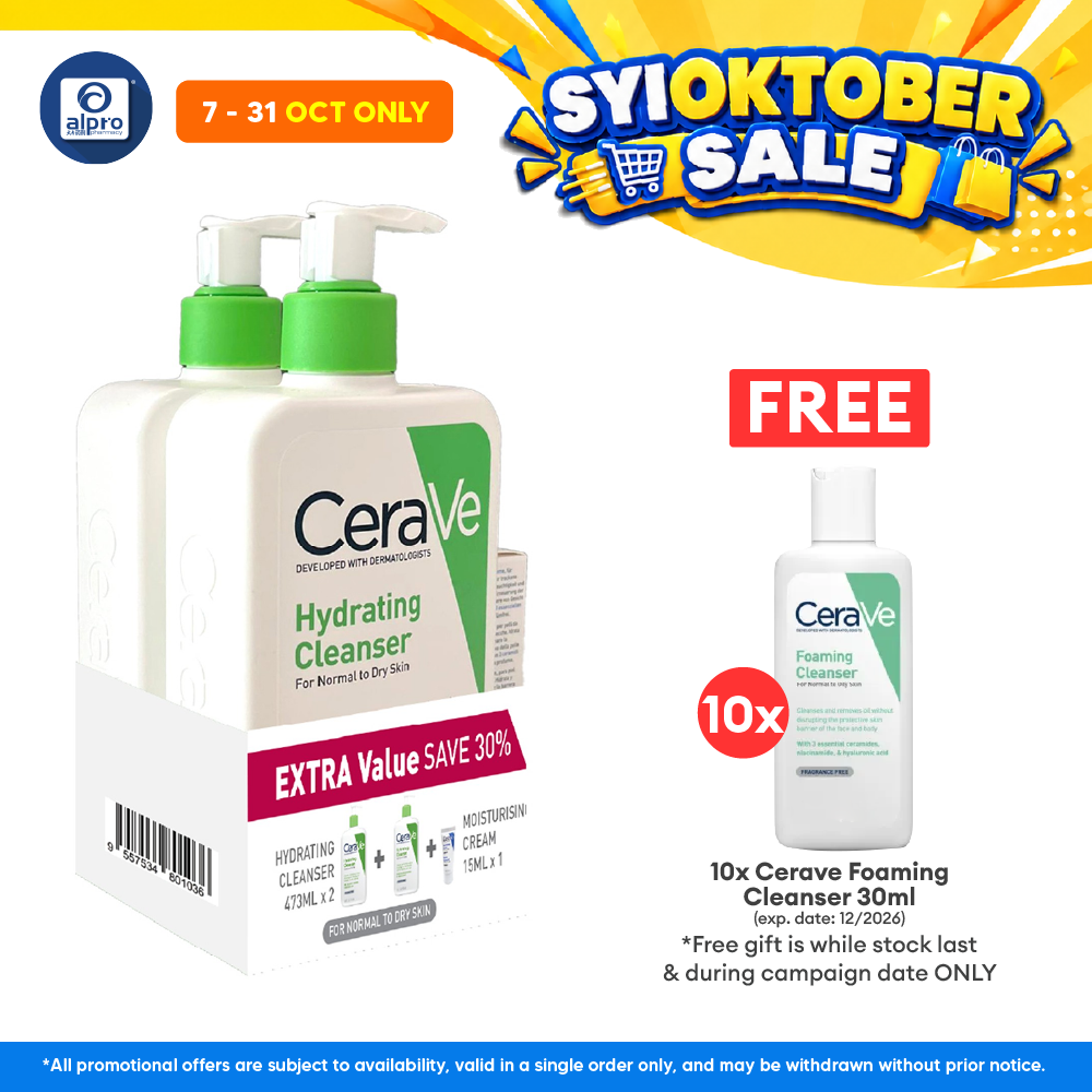 CeraVe Hydrating Cleanser 473mL 2s + Moisturising Cream 15mL | Restore Skin’s Natural Barrier
