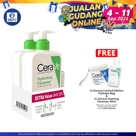 CeraVe Hydrating Cleanser 473mL 2s + Moisturising Cream 15mL | Restore Skin’s Natural Barrier Cerave
