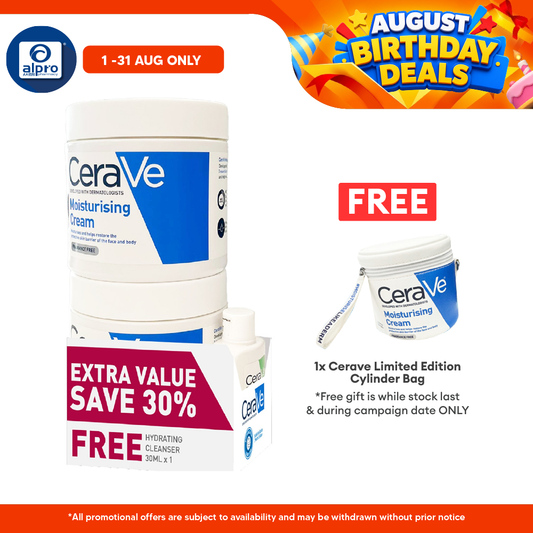 CeraVe Moisturising Cream 2s + Hydrating Cleanser 30mL | Non-Greasy & Sticky & No Fragrance Cerave
