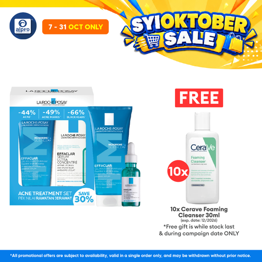 La Roche-Posay Acne Treatment Effaclar Set (Purifying Gel 200mL + Serum 30mL) | Gentle to Skin & Rebalance pH Level